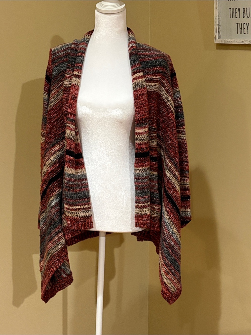 American Eagle Cozy Multicolor Open-Front Women's Sweater Cardigan - Burgundy